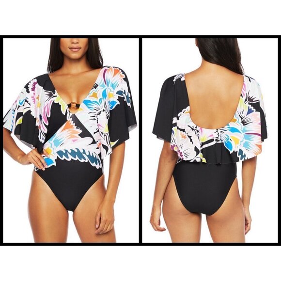 💕TRINA TURK💕 Seychelles Flutter Sleeve One Piece Swimsuit Size 0 NWT Print - Picture 6 of 16